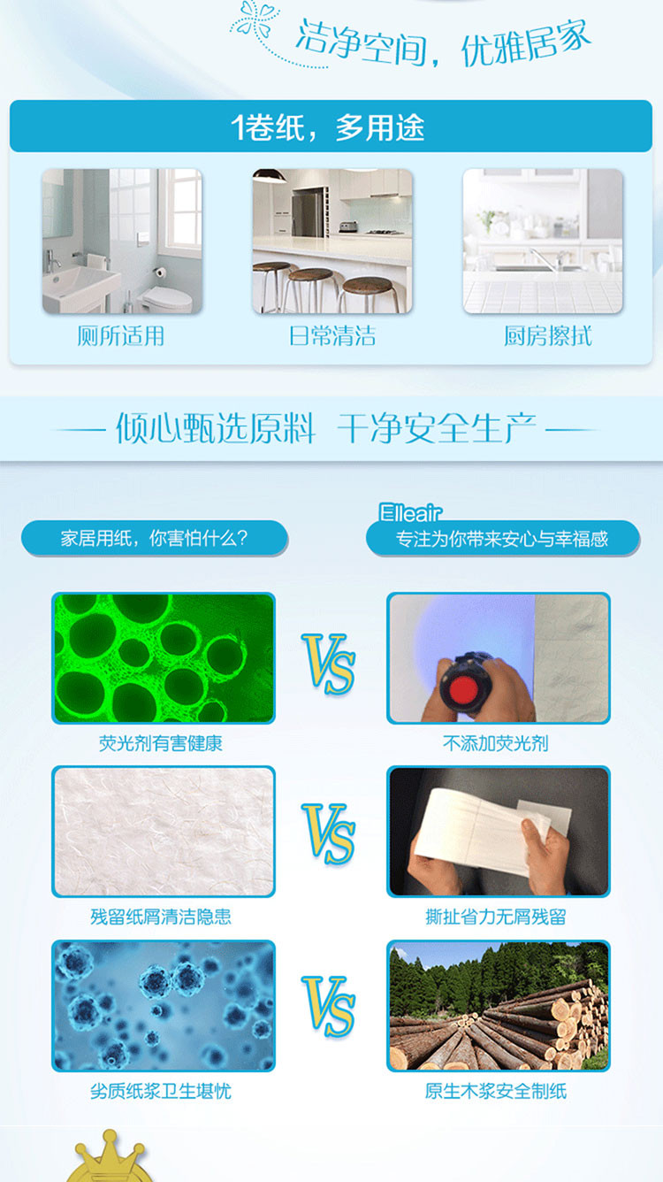 大王Elleair  卷筒卫生纸柔韧吸水型立体压花10卷