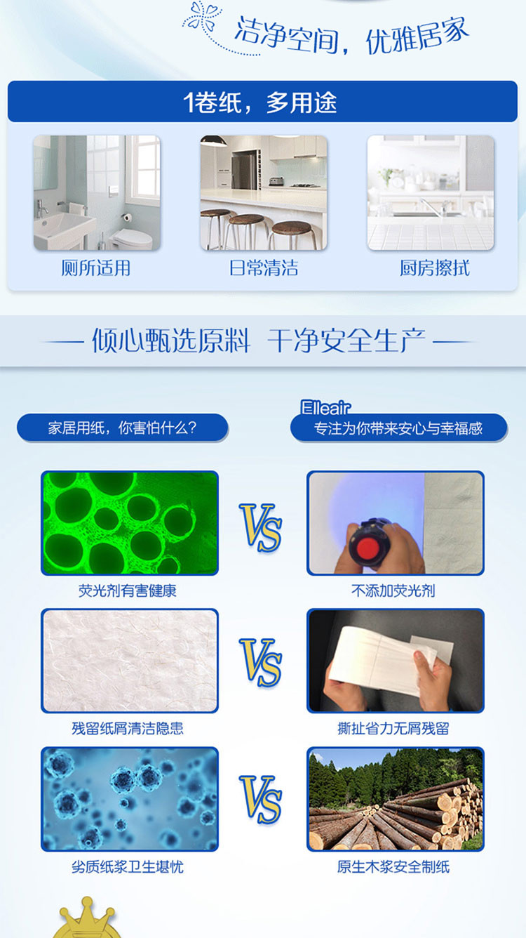 大王Elleair  卷筒卫生纸柔韧吸水型蓝色压花10卷