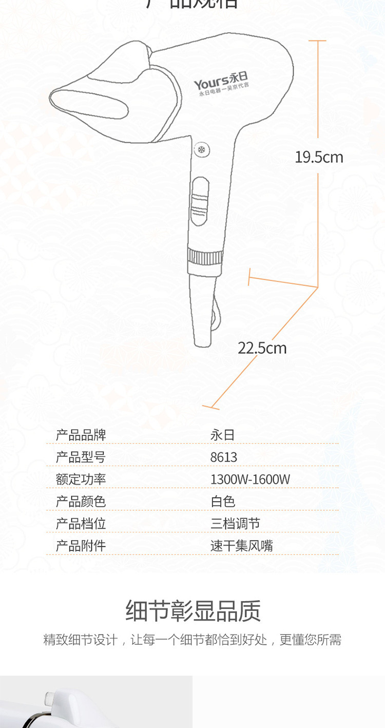 永日（yongri）家用负离子恒温护发电吹风机YR-8613