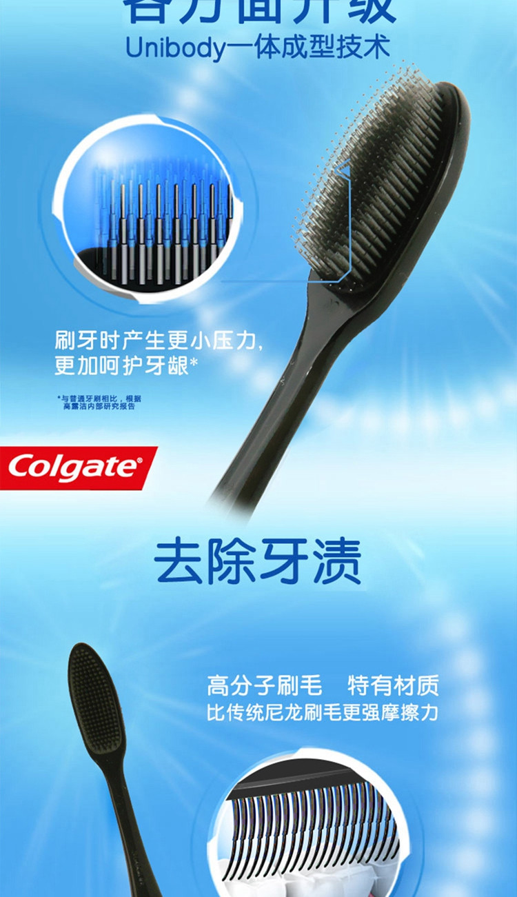 高露洁/Colgate 牙刷2支纤柔纤纳丝炭软毛牙刷（软胶刷毛呵护牙龈魔力去渍）