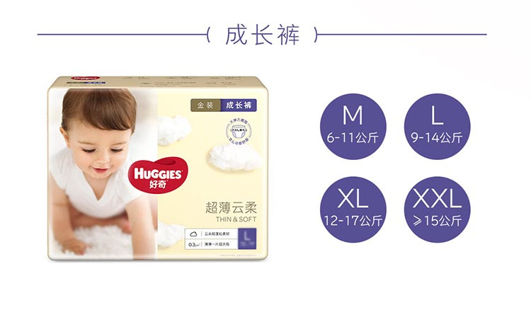 好奇/Huggies 金装系列纸尿裤（M162片,L132片,XL108片）