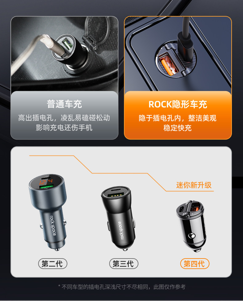 ROCK（洛克）  隐藏式拉环设计车载充电器 30W快充