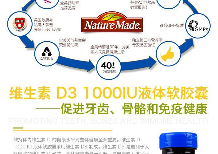 【促进钙吸收】2件装 | NATURE MADE  天维美 维他命D胶囊 100粒/瓶