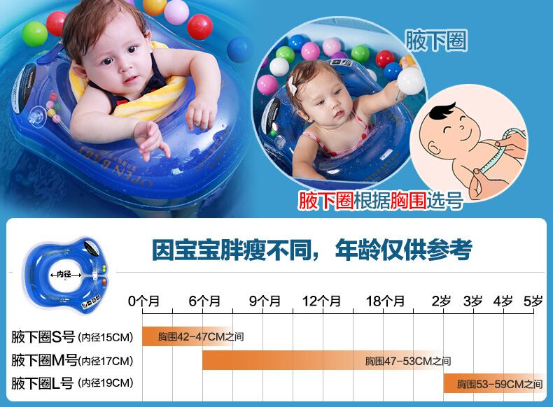 欧培/OPEN BABY婴儿游泳圈腋下圈新生幼儿童泳圈1-3-6岁小孩宝宝救生圈趴圈