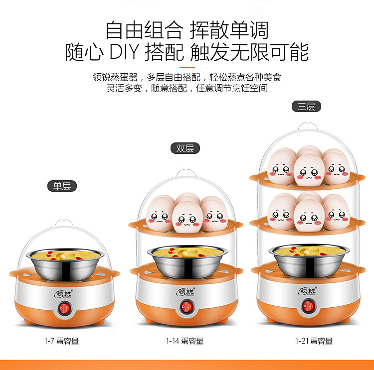 领锐/LINGRUI 蒸蛋器自动断电家用煮蛋器三层XB-PT05