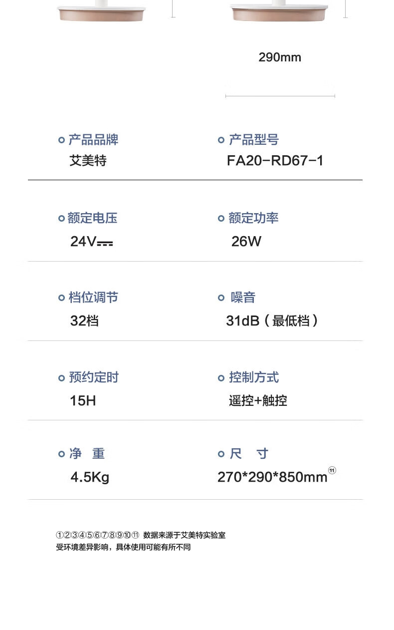 【立减11】艾美特 新品循环扇落地台静音智能立式遥控变频摇头FA20-RD67-1