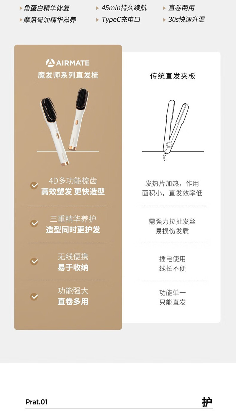 艾美特 造型梳直发梳直发器GC01