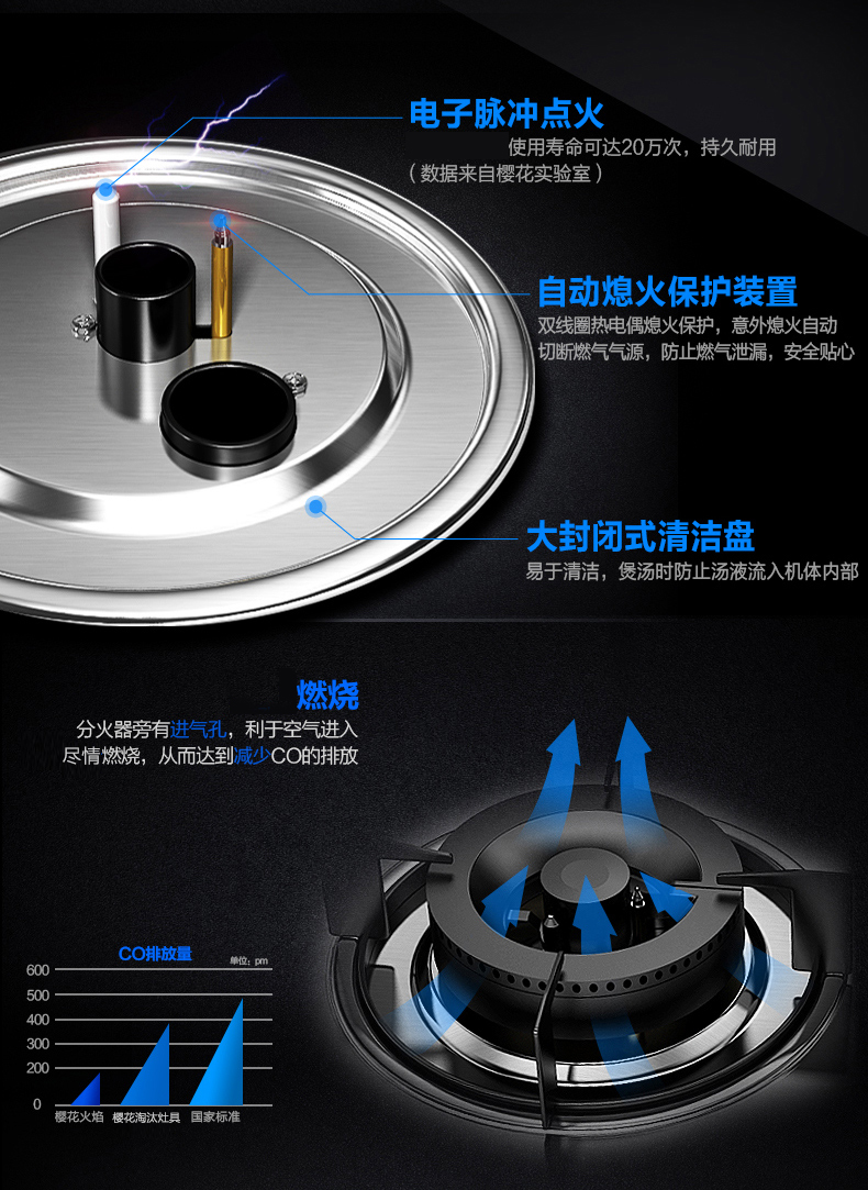 Sakura/樱花 A36嵌入式不锈钢大火力4.2kw燃气灶灶具