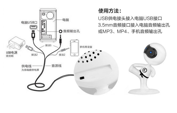 奥速/ASHU 音箱电脑笔记本小音箱USB迷你低音炮2.0音响 AS200 白色