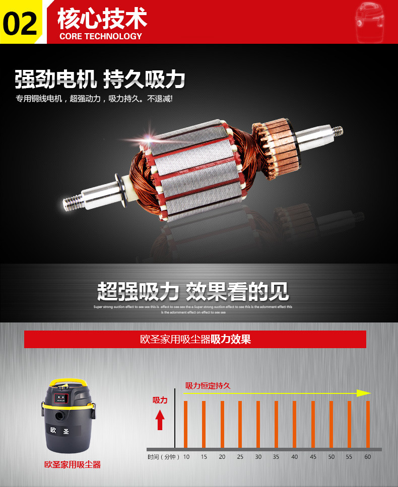 欧圣 吸尘器桶式干湿两用家用大功率强力无耗材除螨手提式小型10L