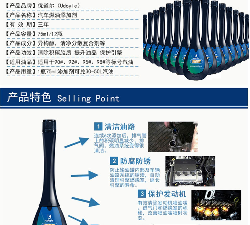 优道尔udoyle汽车燃油宝除积碳汽油燃油添加剂发动机内部化油器喷油嘴气门清洗剂纳米铜燃油宝x12瓶