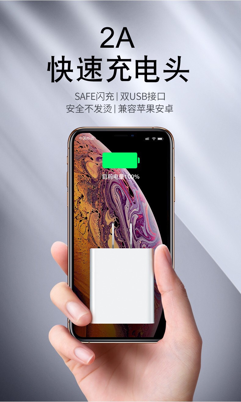 几何元素 2A双口充电器快充通用手机充电器头usb插头c15