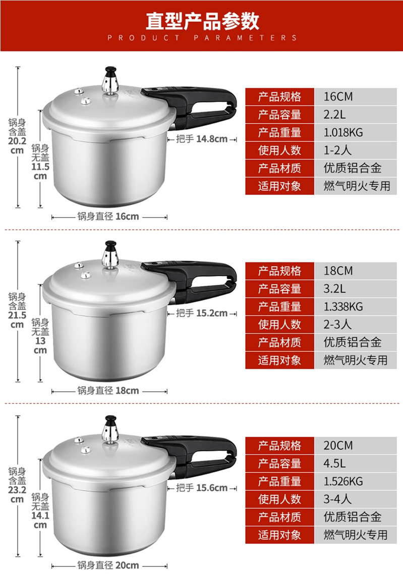 双喜 高压锅压力锅燃气迷你小型号家用煤气明火电陶炉通用高压力密封圈防爆锅具 16cm/2.2L