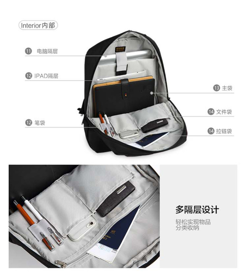 爱华仕/OIWAS 时尚商务双肩背包 大容量休闲旅游背包OCB4219U12.4L