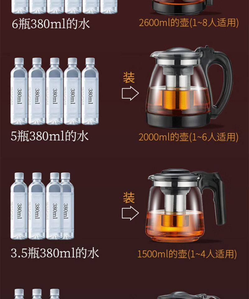 天喜/TIANXI 玻璃茶壶带把2L加厚耐热泡茶壶一壶四杯套装