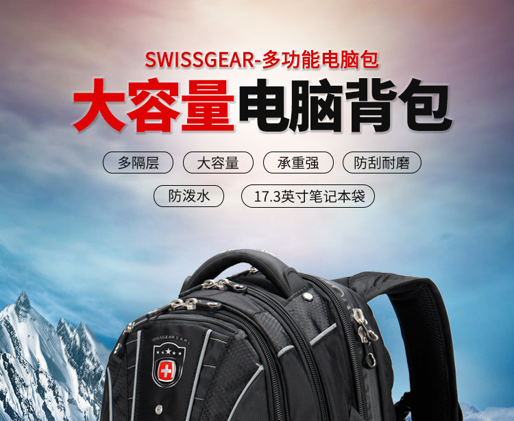 SWISS GEAR瑞士军刀大容量17.3英寸旅行背包双肩包9850-C