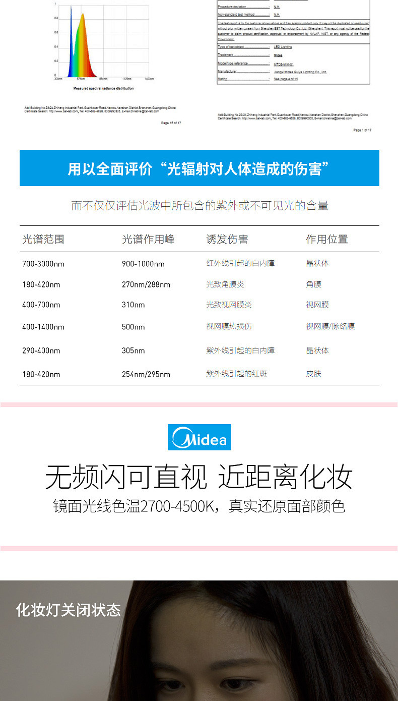 美的/MIDEA化妆灯充电LED化妆镜带灯梳妆镜台灯专业镜前灯宿舍折叠美悠