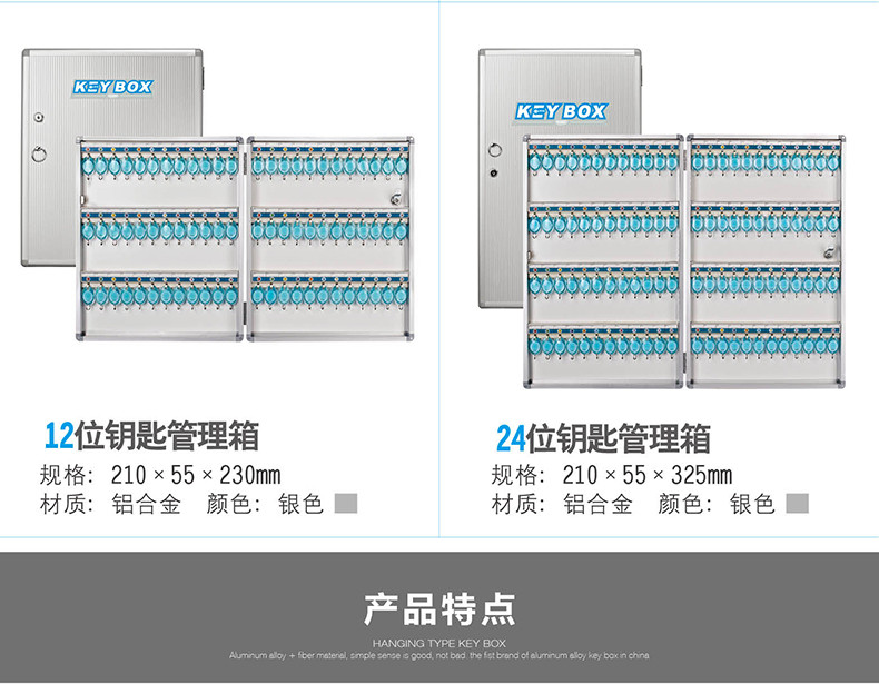 金隆兴 （Glosen）32位钥匙箱 壁挂式铝合金带锁钥匙管理箱锁匙柜 带钥匙牌 B1032