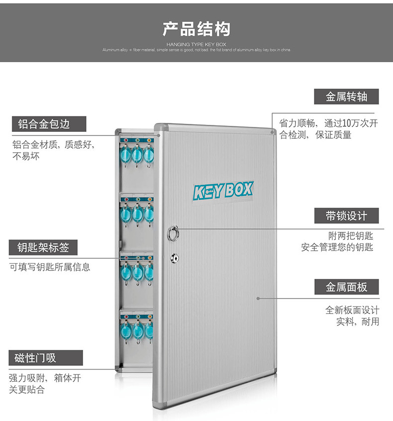 金隆兴 （Glosen）32位钥匙箱 壁挂式铝合金带锁钥匙管理箱锁匙柜 带钥匙牌 B1032