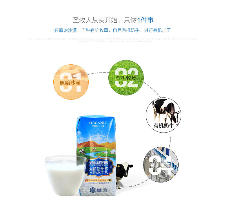【全国包邮】11月日期，圣牧全程有机酸牛奶205g*12,原味，沙漠有机。