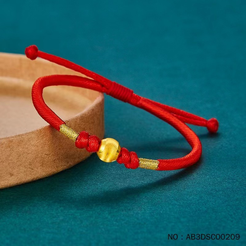 KSY 足金3D硬金猫眼转运珠（约6.5~7mm）可调节红绳手串珠