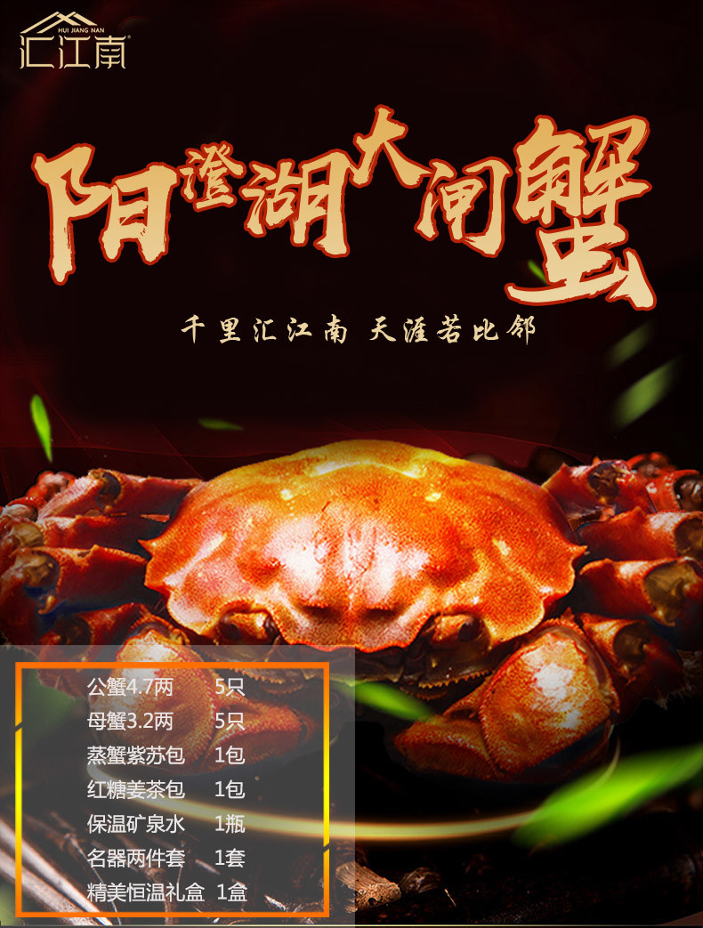 汇江南 阳澄湖大闸蟹 10只大闸蟹/海鲜套餐/食品零食大礼包套餐 卡券 2188型