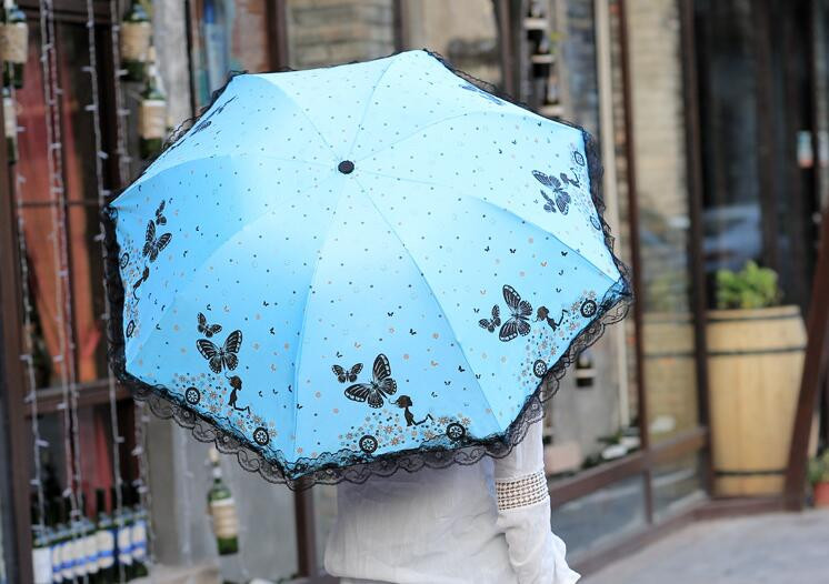 物物洁 雨伞蝶恋花雨伞三折太阳伞晴雨伞两用伞黑胶太阳伞雨伞