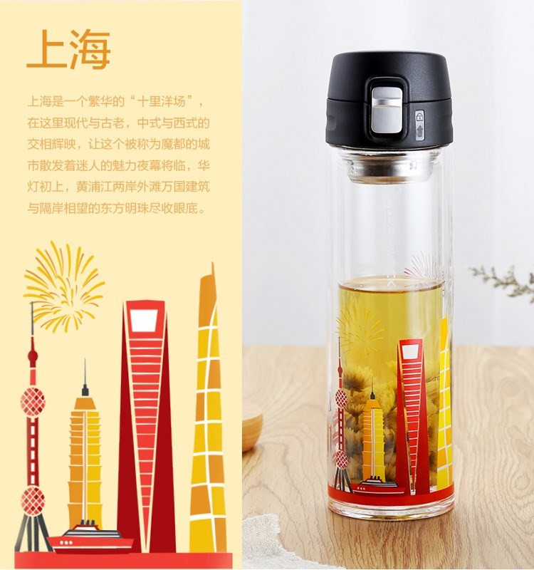 乐扣乐扣 LOCK&amp;LOCK 城市款双层耐热玻璃水杯便携随手车载杯子 350ml  LLG663