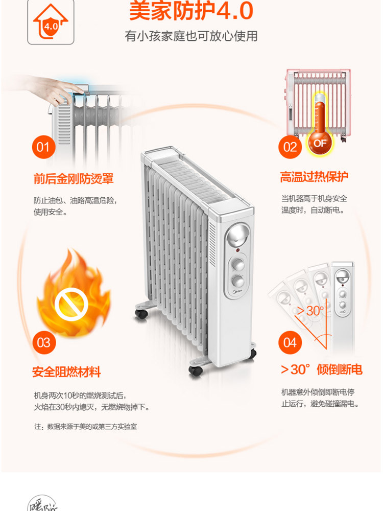 美的/MIDEA 电暖器取暖器电暖气暖风机充油式油汀13片NY2513-16FW