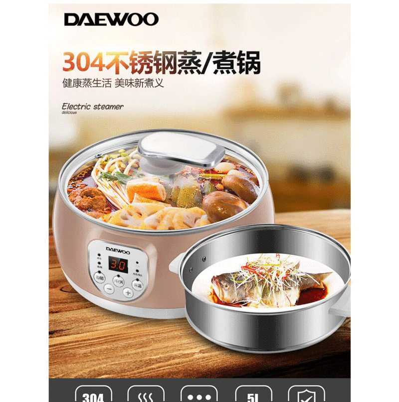 大宇(DAEWOO)智能控制多功能蒸煮锅DYZG-605 全新定义蒸煮美食：5L