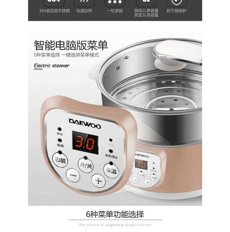 大宇(DAEWOO)智能控制多功能蒸煮锅DYZG-605 全新定义蒸煮美食：5L