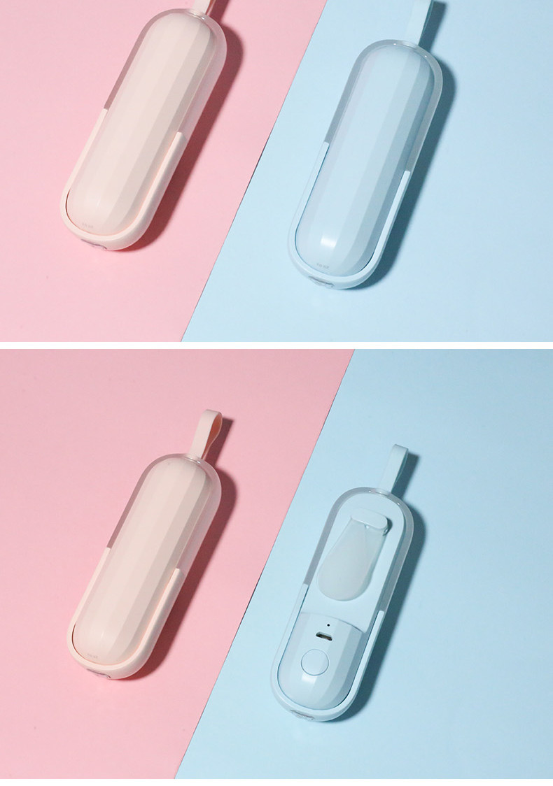 康铭旋转胶囊式创意手持充电小风扇KM-6109（KM-6116）蓝色+粉色（两个装）情侣款