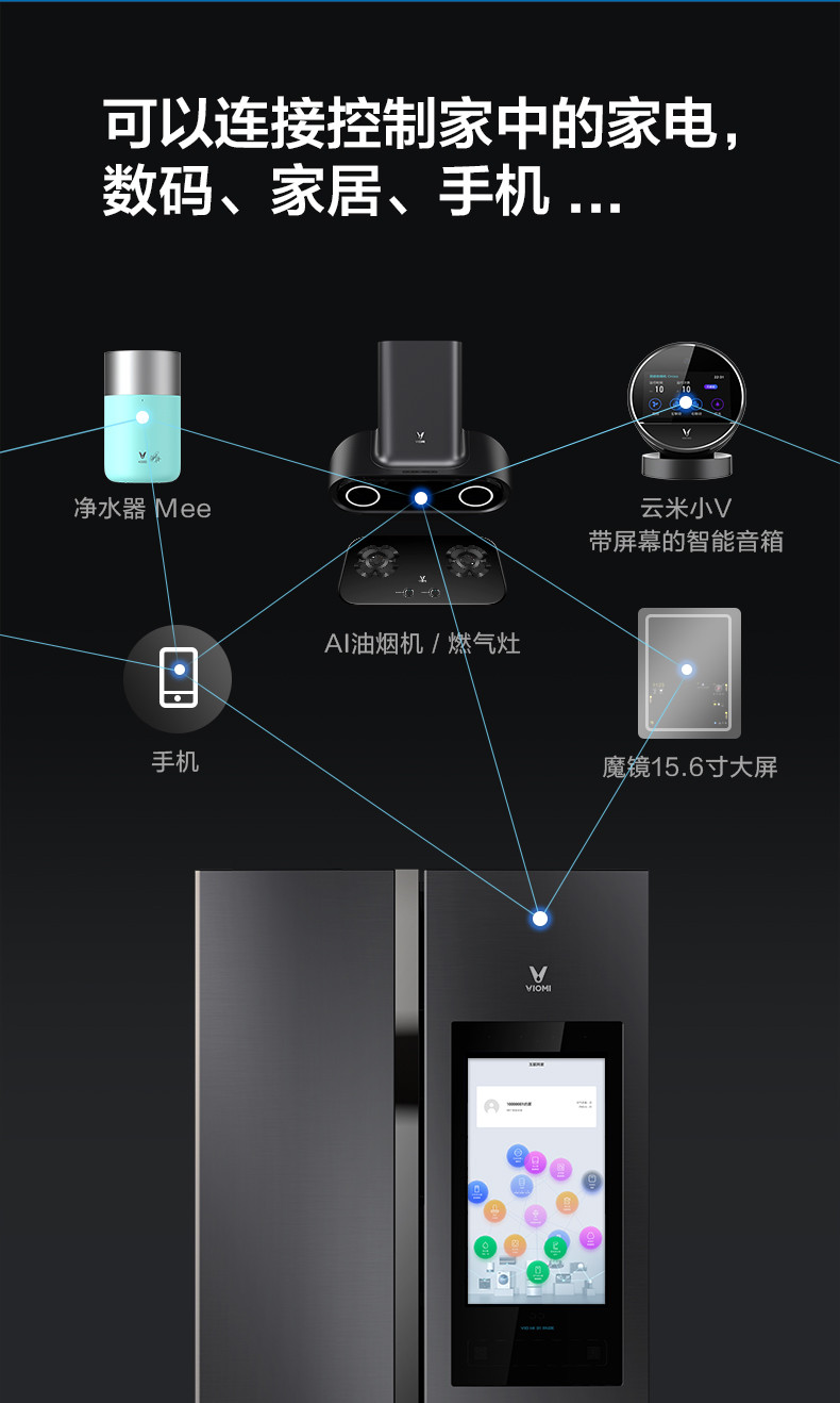 Viomi/云米 BCD-521WML 521升十字四门冰箱 多门智能电冰箱 21face大屏互联