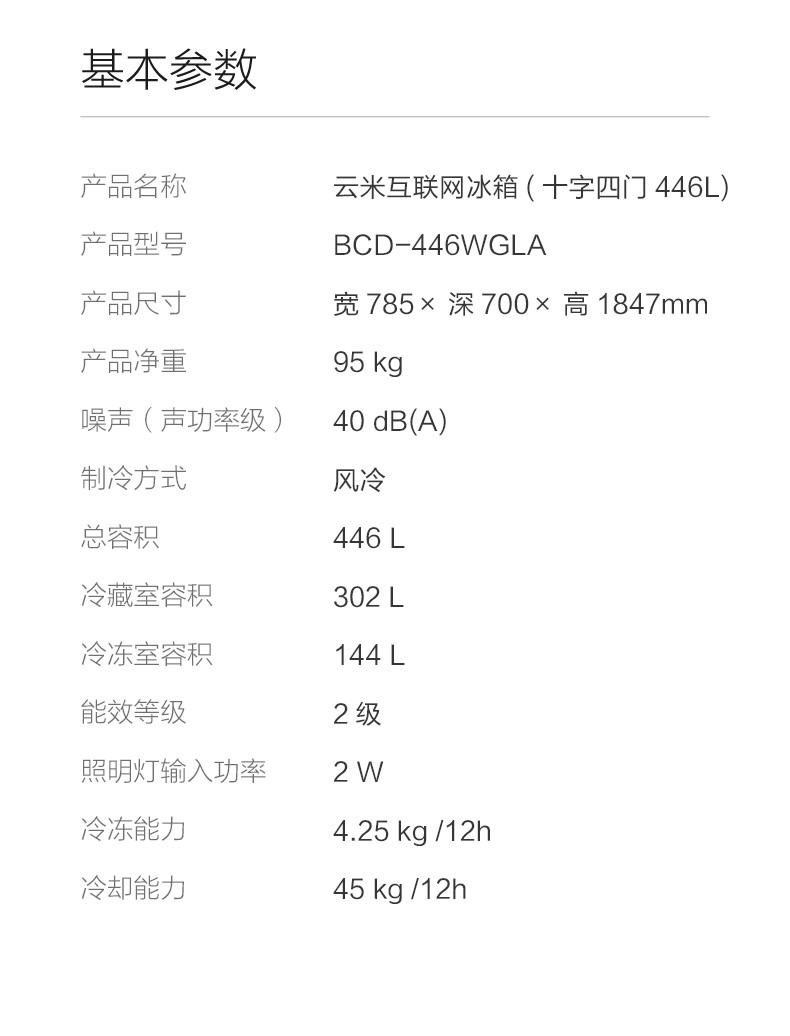 VIOMI/云米 BCD-446WGLA 21face大屏冰箱 镜面四门十字对开 家用智能WIFI