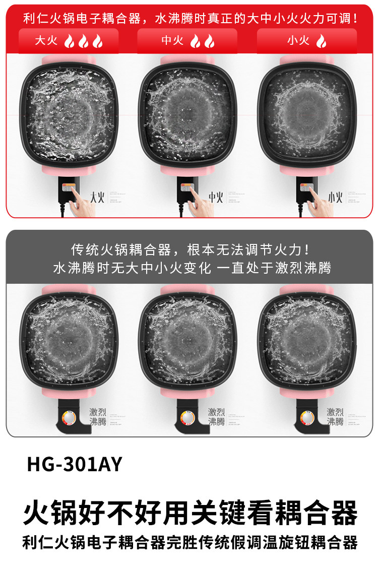 利仁（Liven）电火锅鸳鸯锅多功能家用电热锅电煮锅HG-301AY