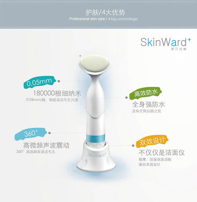 SkinWard+ 声波双效洁面仪按摩+洗脸机电动 可更换刷头 男女净颜美颜容仪SW-1306