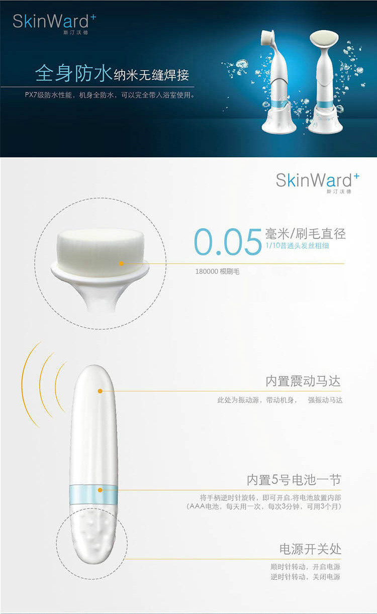 SkinWard+ 声波双效洁面仪按摩+洗脸机电动 可更换刷头 男女净颜美颜容仪SW-1306