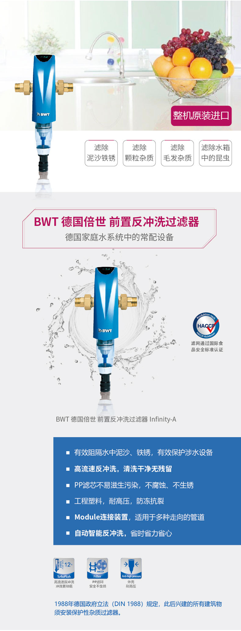 BWT/德国倍世 原装进口反冲洗前置过滤器 全自动净水器-Infinity A