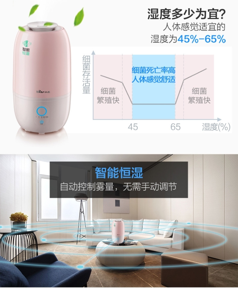 【东营馆】JSQ-A30G3加湿器家用 卧室婴儿静音智能恒湿办公室空气净化香薰机（部分包邮）