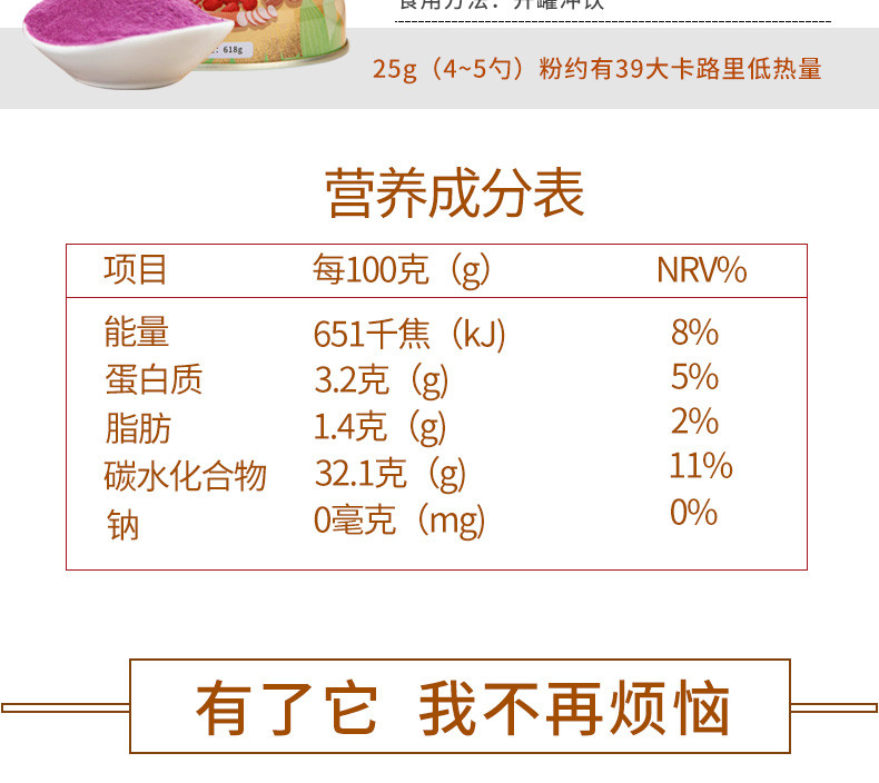 紫薯山药粉铁棍山药代餐粉五谷杂粮熟粉618克高档铁罐装送礼佳品 2罐送礼袋和玻璃杯