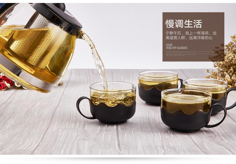 紫丁香耐热玻璃茶壶家用茶具套装大小号花茶壶茶水杯泡茶壶冲茶器