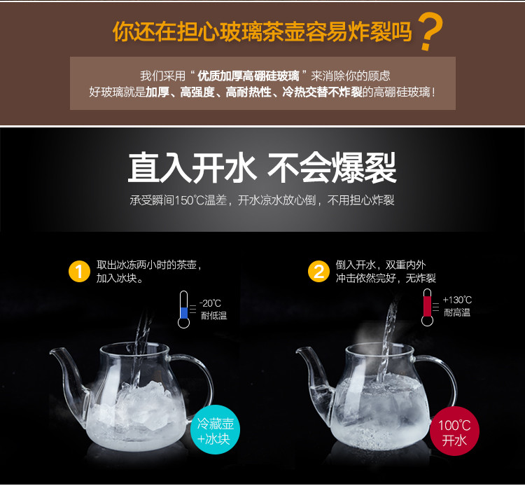 紫丁香 加厚耐热玻璃茶壶养生壶不锈钢过滤泡茶壶煮茶壶600ML