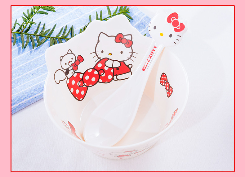 五和儿童密胺餐具hellokitty分格防摔碗勺套装密胺宝宝碗水杯卡通家用