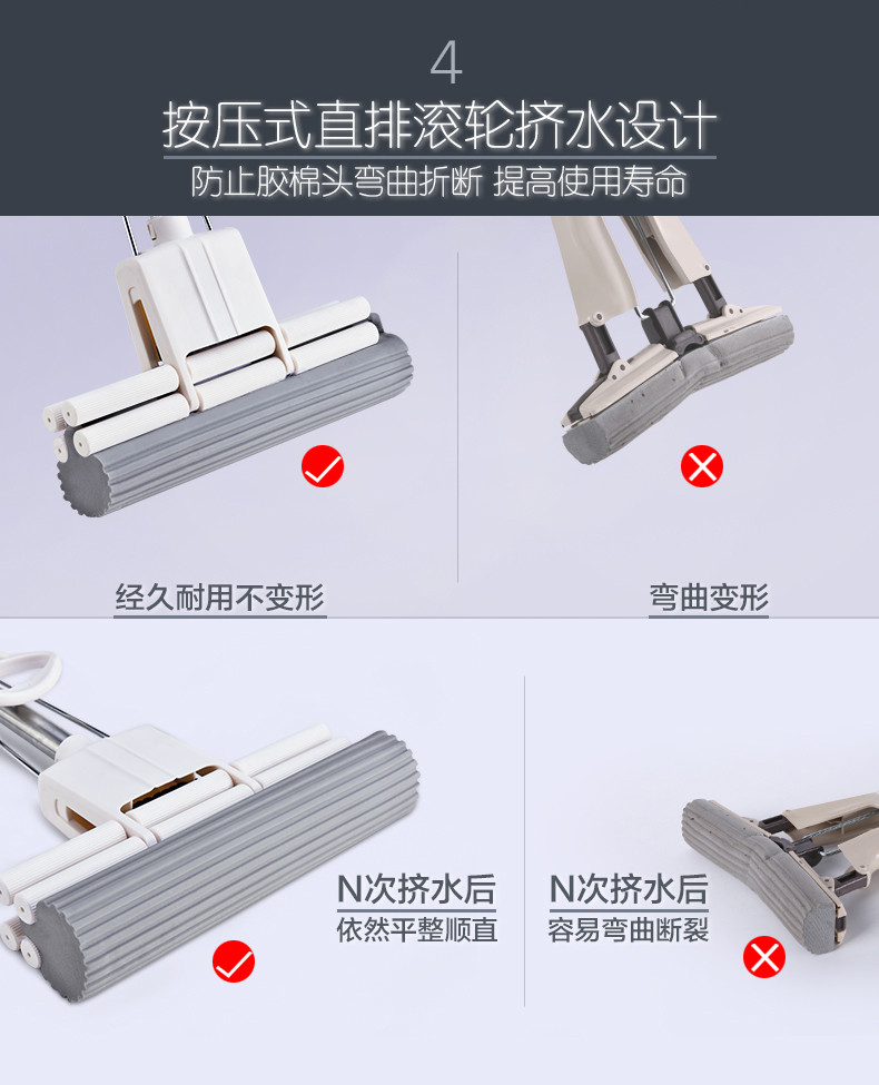  大卫胶棉拖把免手洗不锈钢滚轮式吸水胶棉家用拖布拖把头墩布地拖