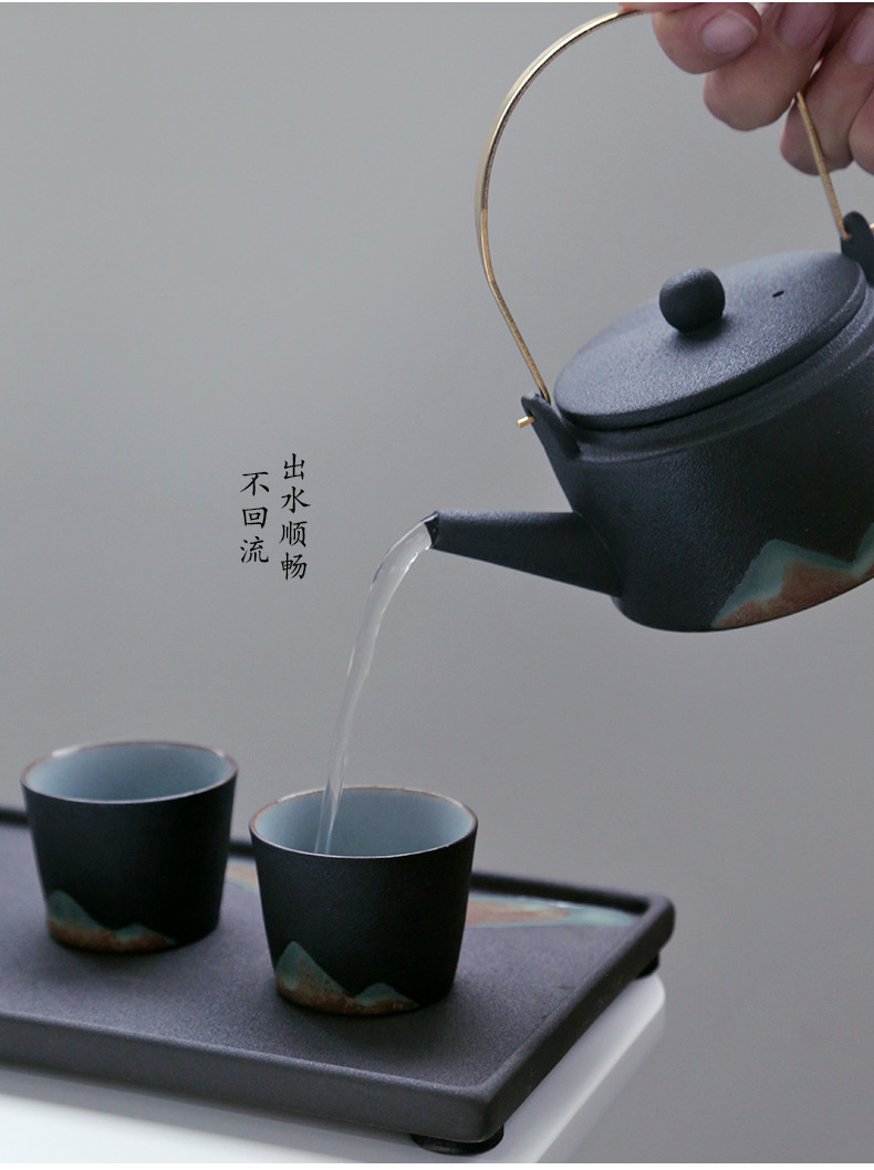 苏氏陶瓷 SUSHI CERAMICS 手绘彩画茶具提梁茶壶配精美茶盘茶叶罐7件功夫茶具套装