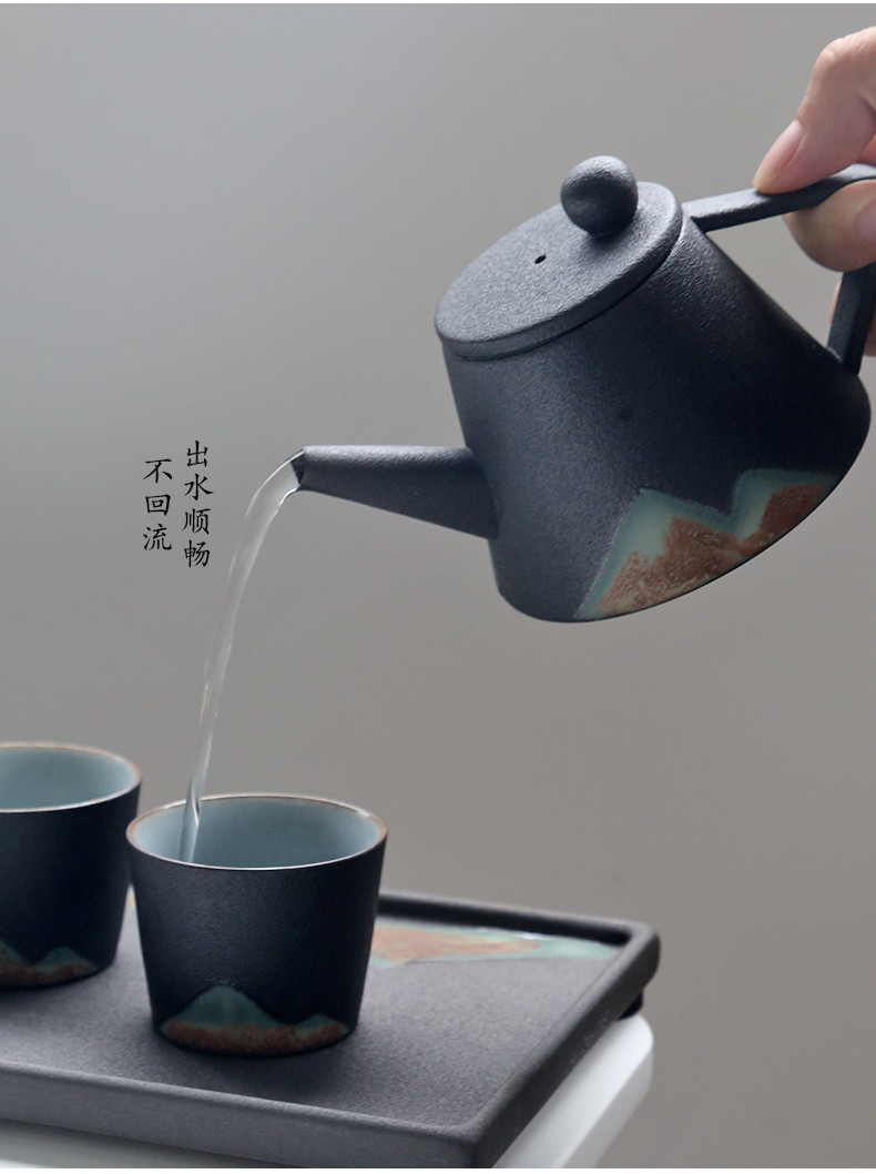 苏氏陶瓷 SUSHI CERAMICS 手绘彩画整套茶具山形画茶壶配精美茶盘茶叶罐7件功夫茶具套装