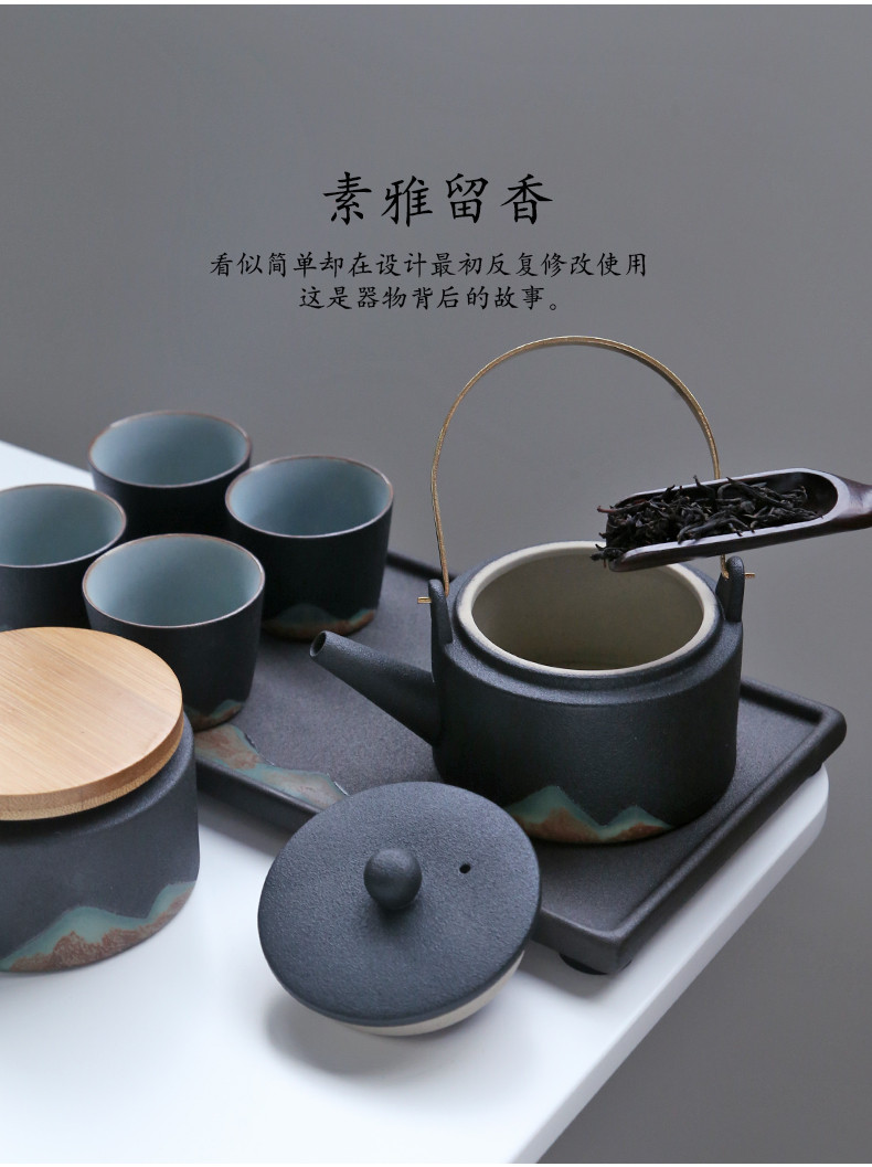 苏氏陶瓷 SUSHI CERAMICS 手绘彩画茶具提梁茶壶配精美茶盘茶叶罐7件功夫茶具套装
