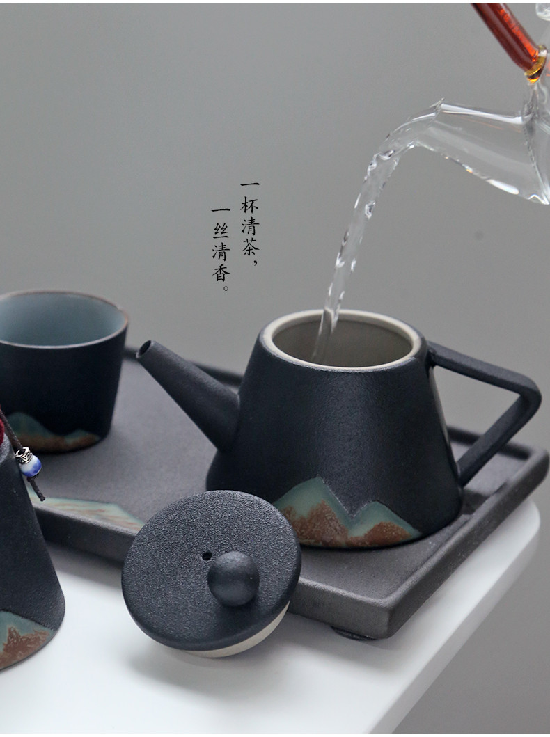 苏氏陶瓷 SUSHI CERAMICS 手绘彩画整套茶具山形画茶壶配精美茶盘茶叶罐7件功夫茶具套装