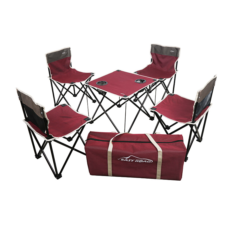 蓝莓文化 易路达 双色折叠桌椅五件套YLD-TZS06 一桌四椅 酒红色拼咖啡色