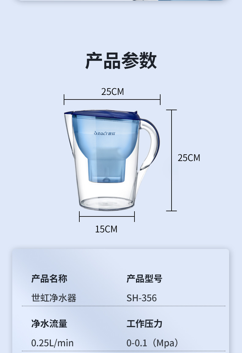 世虹（SHIHONG）过滤水壶家用净水壶办公室净水器免安装厨房自来水水质过滤器SH-356